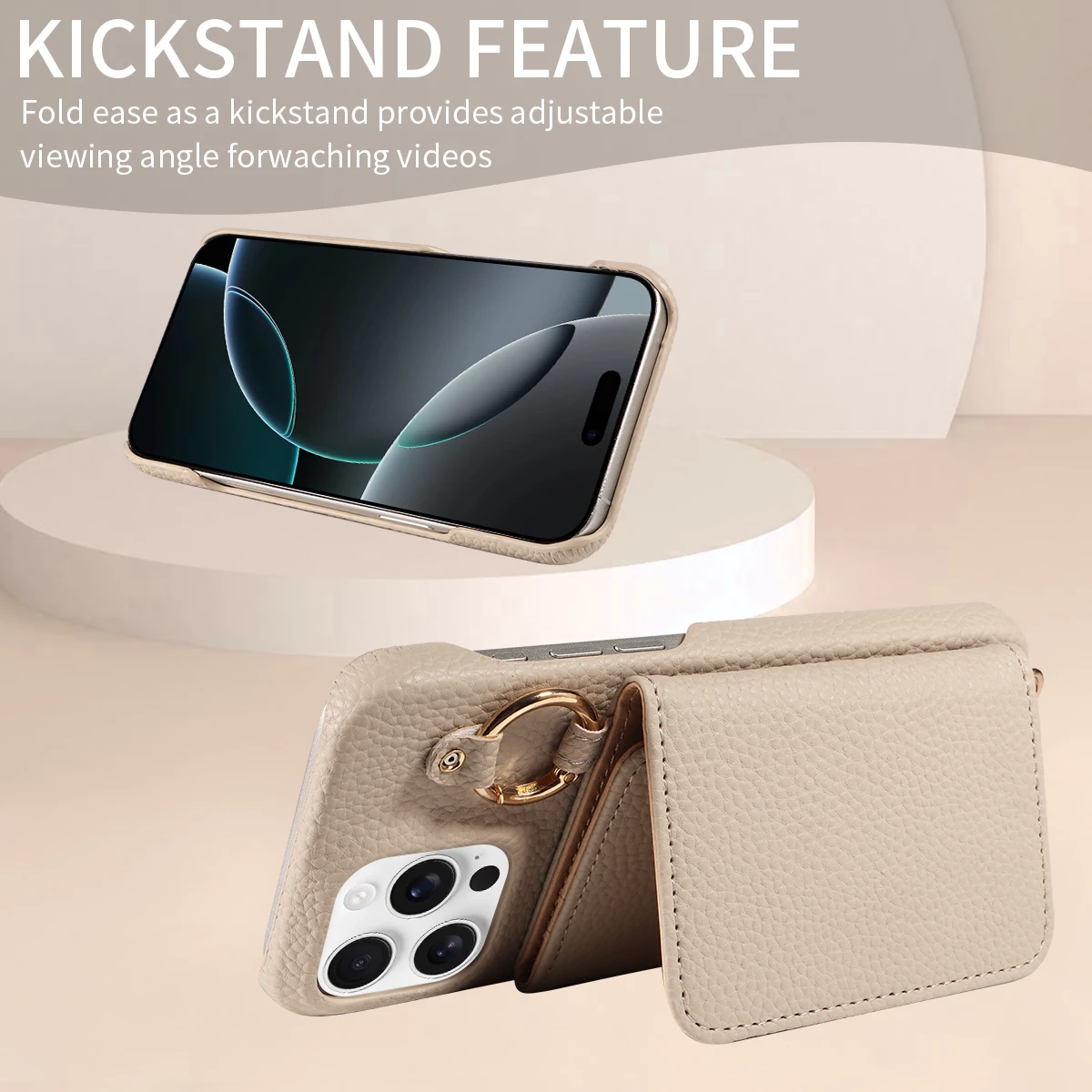 Color: Khaki, Bundle: Case & Strap, Material: Artificial Leather, Compatibility by Model: iPhone 16 Pro Max - For IPhone16 15 Pro Max 14 13 12 Series PU Leather Magsafe Magnetic Wireless Charging Shockproof Crossbody Wallet Phone Case