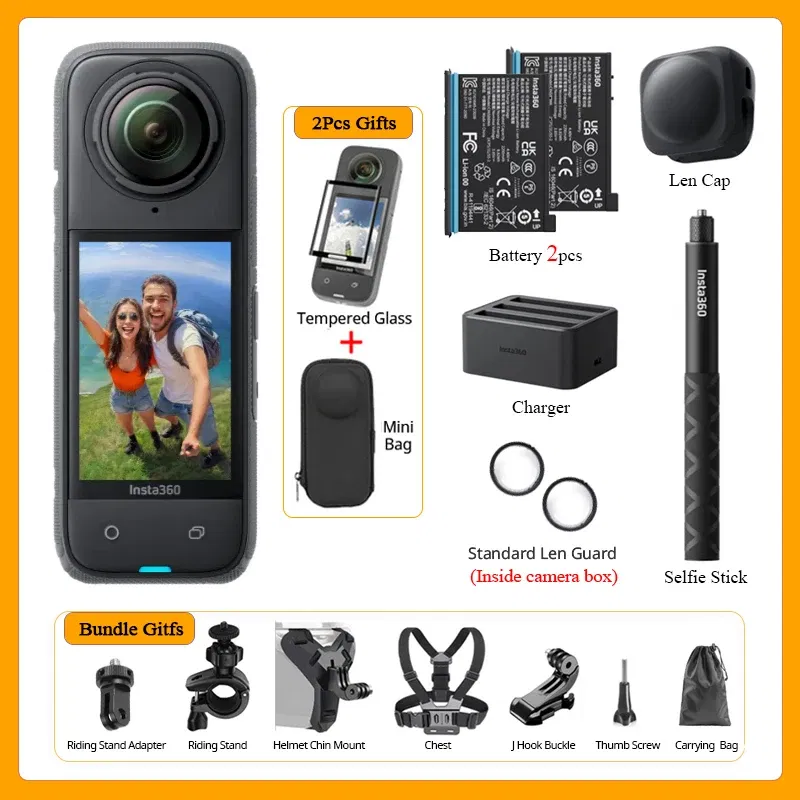 Bundle: Bundle1, Color: WHITE, Ships From: CHINA - Top Insta360 X4 Now arrival 8K Waterproof 360 Action Camera, 4K Wide-Angle Video 2290mAh Battery Insta360 X4 Sport Camera