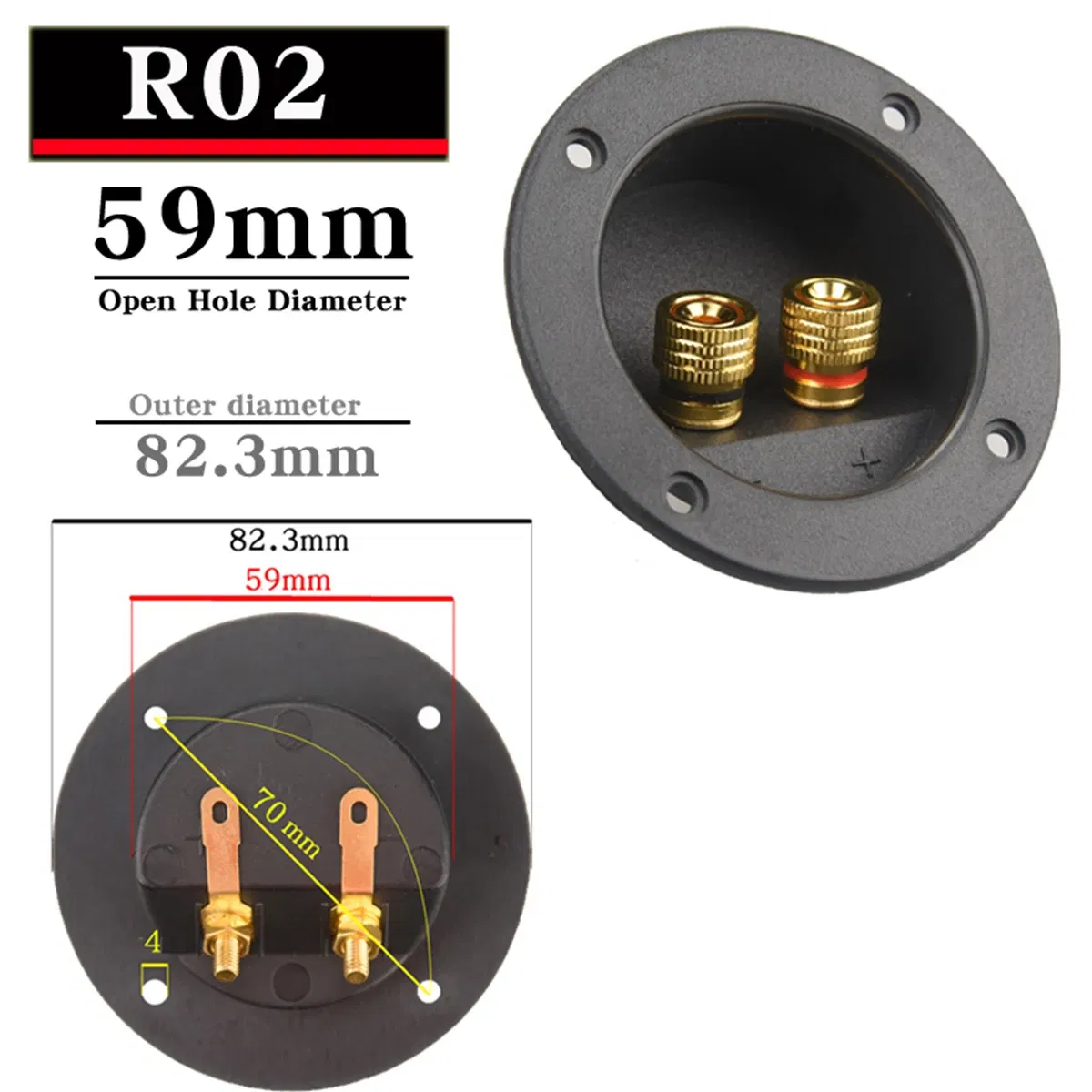 Color: WHITE, Bundle: Bundle 2 - HIFIDIY LIVE Square circle (Install Hole 49-76) speaker junction Box Terminal Shell 2 copper Binding Post Wire Cable Connector