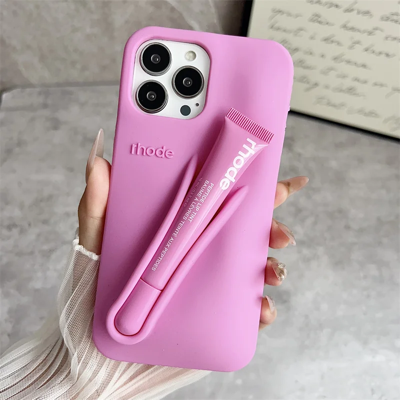 Color: SKY BLUE, Bundle: Bundle1, Material: PE - Phone Case For iPhone 12 13 14 15 16 Pro Max Plus 17 Air Portable Lip Gloss Holder Lipstick Silicone Soft Bumper Cover Lip Glaze