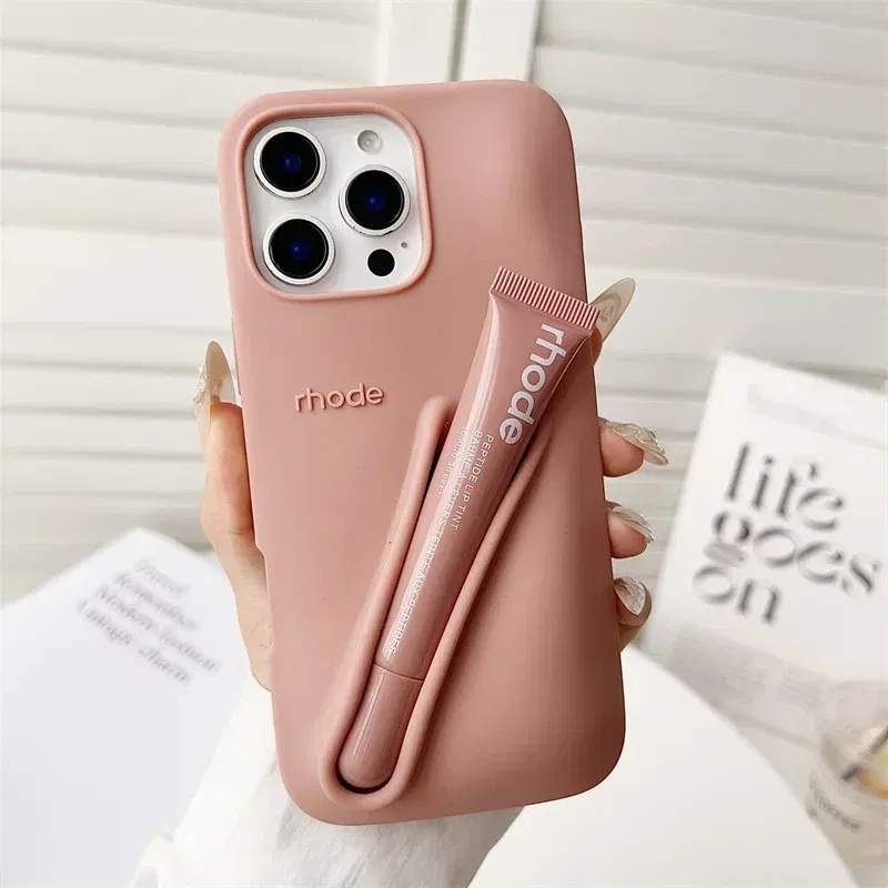 Color: SKY BLUE, Bundle: Bundle1, Material: PE - Phone Case For iPhone 12 13 14 15 16 Pro Max Plus 17 Air Portable Lip Gloss Holder Lipstick Silicone Soft Bumper Cover Lip Glaze