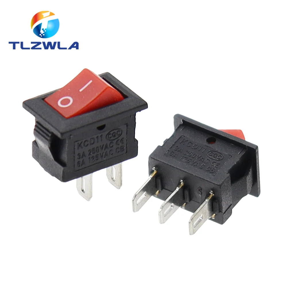 Color: Red, Size: 4XL - 5/10PCS KCD11 Rocker Switch 10*15mm Mini Push Button Switch ON-OFF / ON-OFF-ON 2 Pins / 3 Pins 3A 250VAC / 6A 125VAC 10x15mm