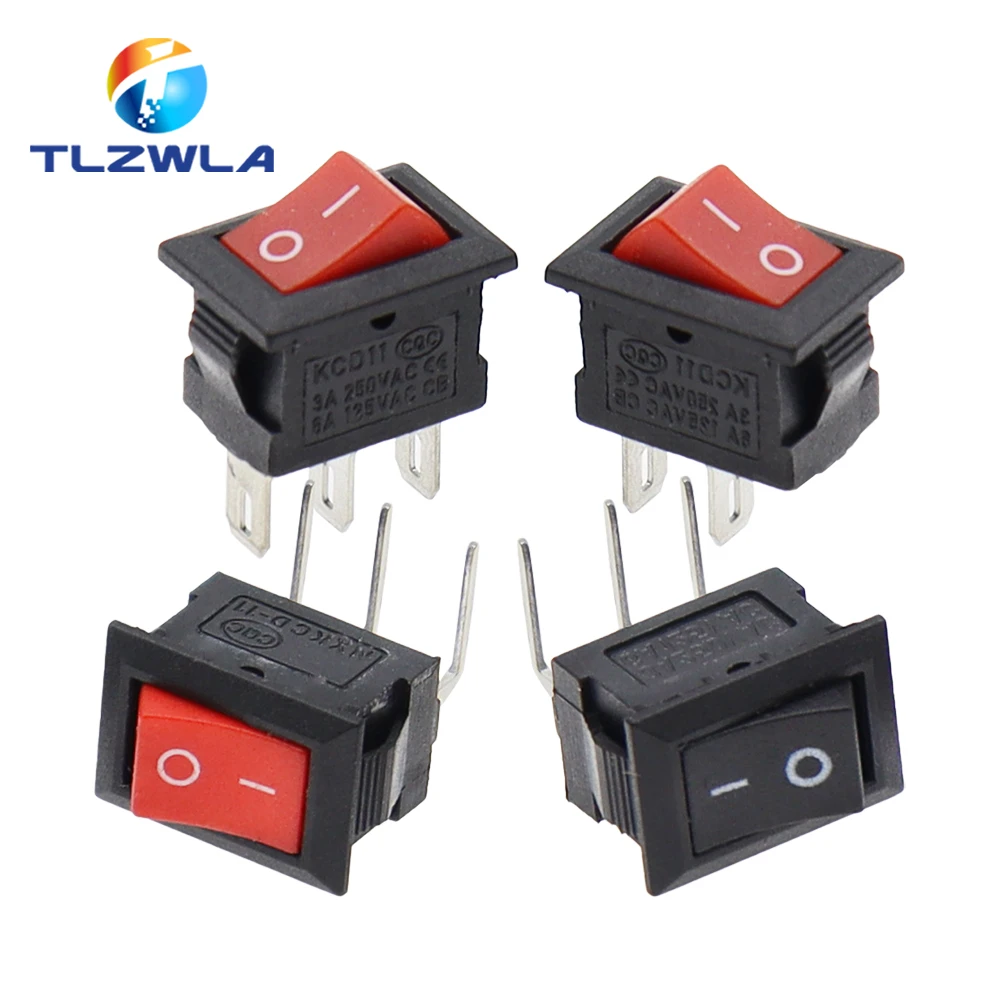 Color: Red, Size: 4XL - 5/10PCS KCD11 Rocker Switch 10*15mm Mini Push Button Switch ON-OFF / ON-OFF-ON 2 Pins / 3 Pins 3A 250VAC / 6A 125VAC 10x15mm