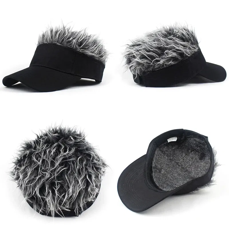 Color: GRAY, Size: One Size - 2023 Men Women Baseball Cap With Spiked Hairs Wig Hat Spiked Wigs Casual Unisex Sunshade Adjustable Sun Visor