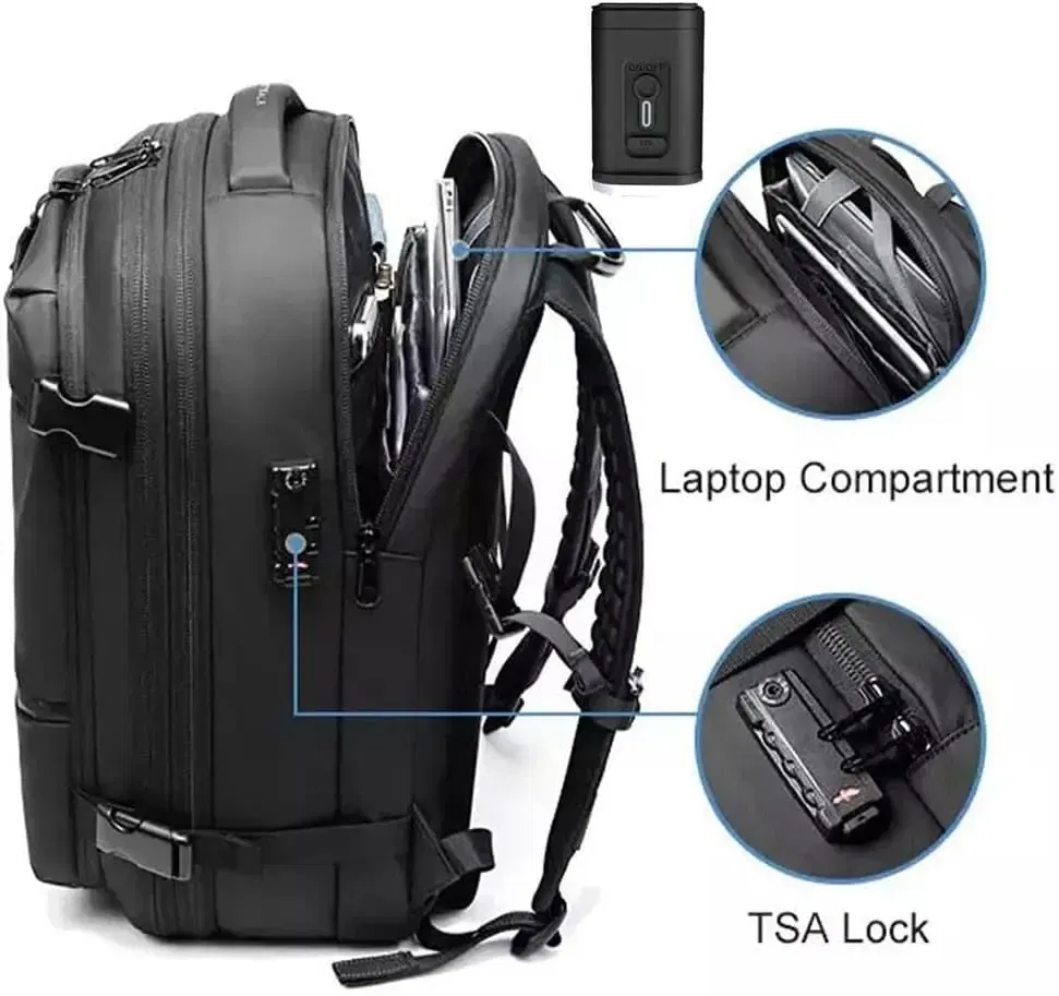 Color: Orange - Airback Vacuum Compression Backpack with Vacuum Pump 60L Expandable Travel Backpack for Men Women Airline Approved Business Bag