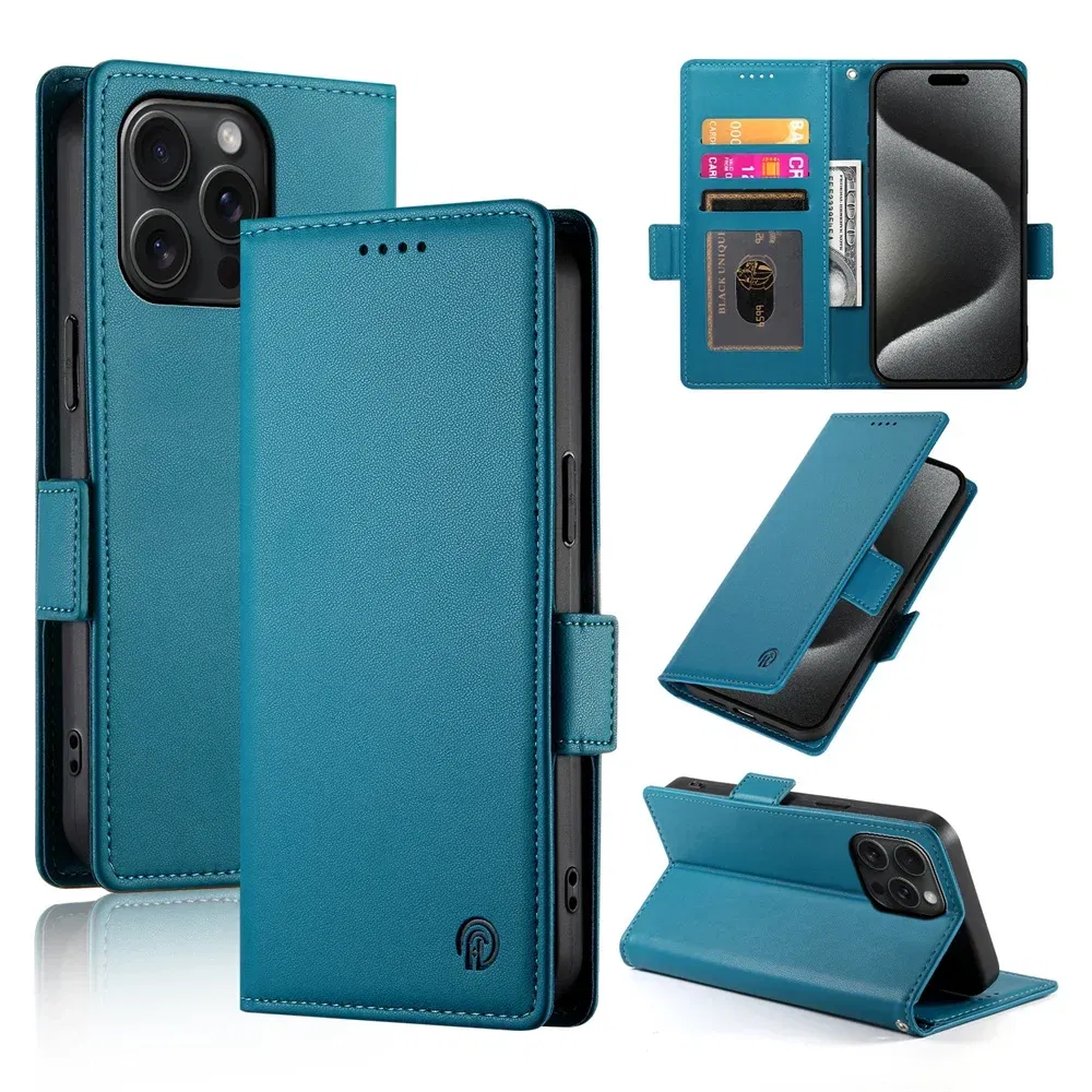 Color: Blue, Material: Nylon - PU Leather Flip Phone Case For iPhone 16 15 Pro Max 16E 14 13 1211 XS Max XR X 8 7 Plus SE KickStand Cards Solt Wallet Cover