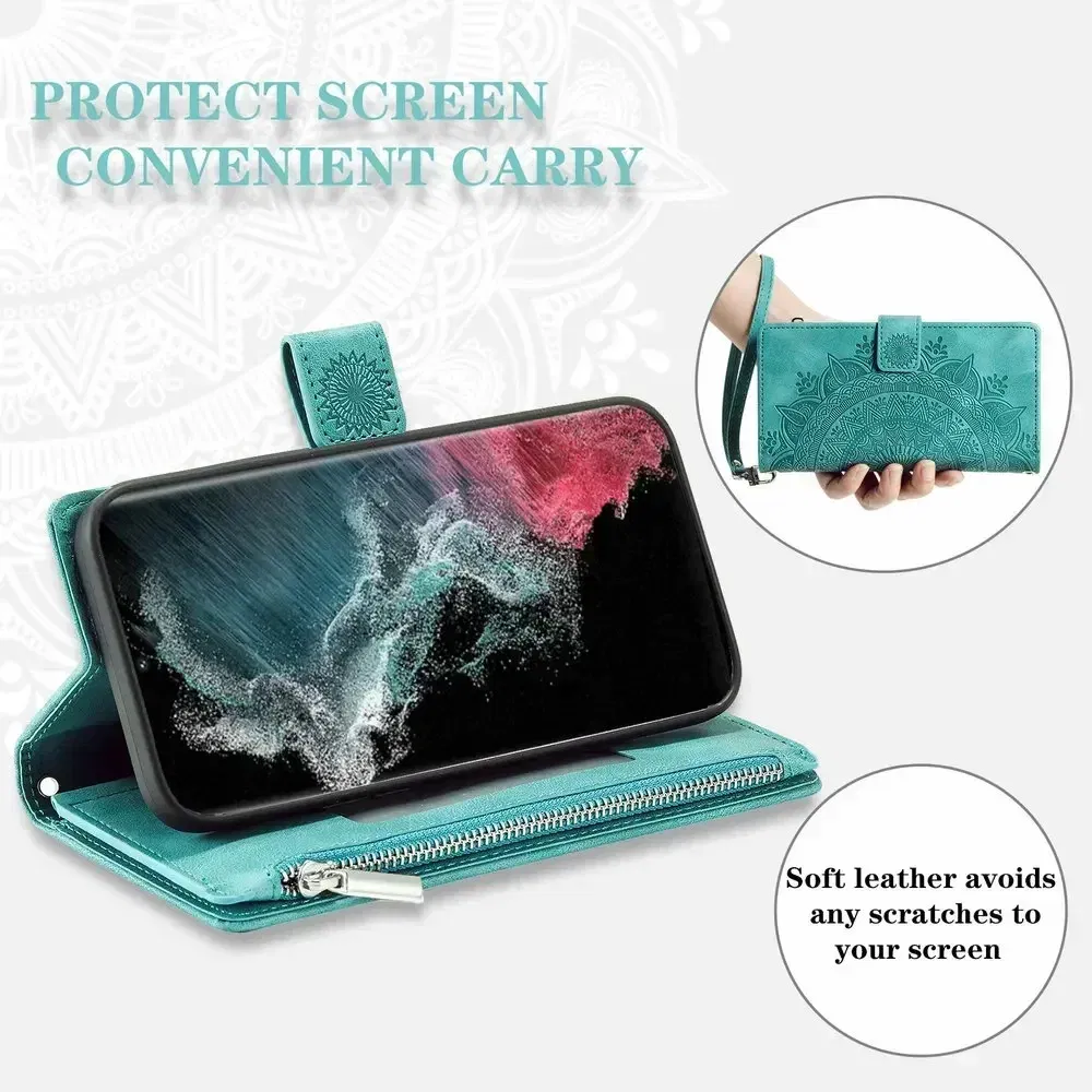 Color: Black Green, Material: Artificial Leather - S24 Ultra S23 Plus S 22 CrossBody Strap Zipper Wallet Case for Samsung Galaxy S22 S23 FE S21 S20 23 24 Ultra Note 20 Book Cover