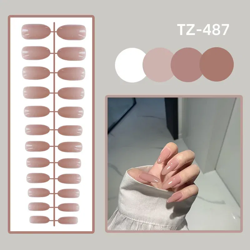 Color: Shocking Pink - 24Pcs/Set Long Round Head Bright Solid Color Press On Acrylic Nail Art Fake Nails Finished Wearing Manicure Reusable False Nails
