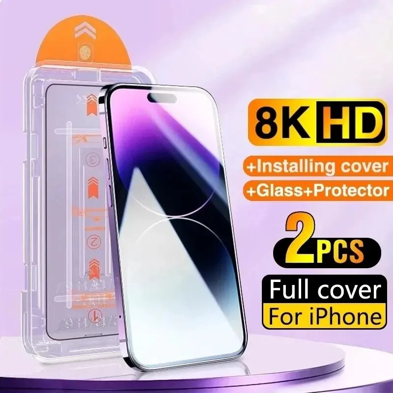Bundle: Bundle 5, Material: High Definition - 2pcs New 8K Oleophobic Coating Dust Free Installation Screen Protector For iPhone 15 13 11 12 14 Pro Max Mini 15 Plus Mini Glass