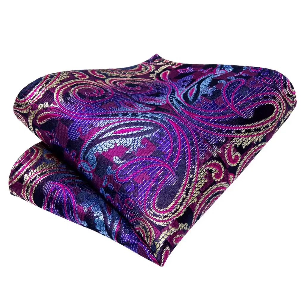 Color: LIGHT BLUE - Hi-Tie Purple Paisley Silk Elegent Tie for Men Novelty Design Handky cufflink Tie Set Party Business Wedding Dropshipping