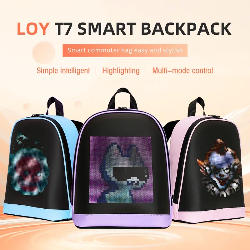 Color: Pink - School Backpack Led Screen Cell Phone Programming DIY Pattern Lightweight Hard Case Women Travel Backpack College Backpacks