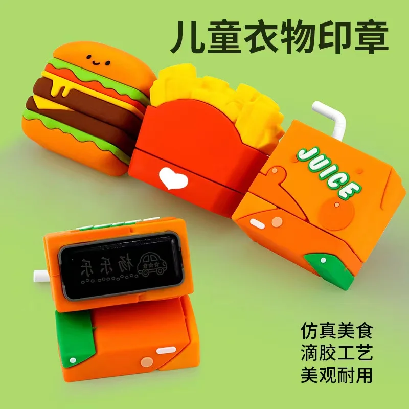 Color: Orange - Customized Name Stamp Paints Personal Student Child Baby Engraved Waterproof Non-fading Kindergarten Cartoon Clothing Name Seal