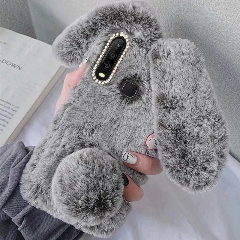 Color: black, Material: Wood - Warm Plush Rabbit Fluffy fur Cover for Samsung A15 A25 A35 A55 A14 A24 A34 A54 A13 A23 A33 A53 A12 A22 A32 A52 A51 Phone Case