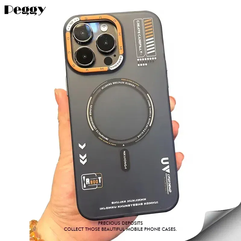 Color: Brown, Material: Genuine leather - Matte Magnetic Phone Case For iPhone 12 13 14 15 16 Pro Max Megsafe Wireless Charge Frosted Back Metal Lens Frame Buttons Cover