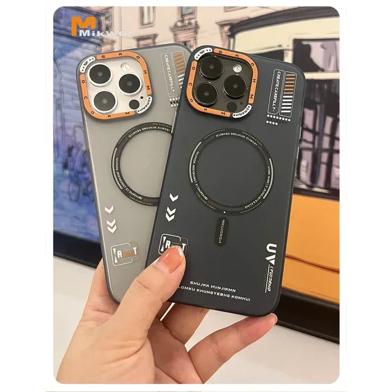Color: Brown, Material: Genuine leather - Matte Magnetic Phone Case For iPhone 12 13 14 15 16 Pro Max Megsafe Wireless Charge Frosted Back Metal Lens Frame Buttons Cover
