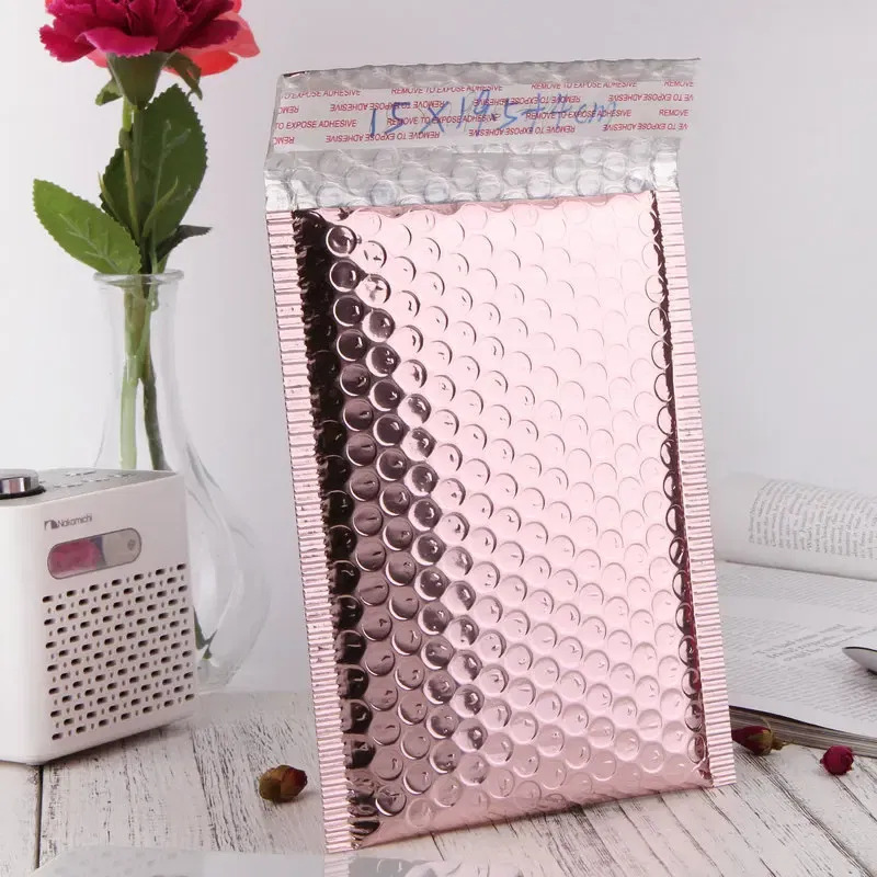 Color: Burgundy, Gift Box Size: 15.5x10.5x8.5cm, Gift Bag Size: 9x15cm - 10pcs Multi-Size Rose Gold Aluminum Foil Shipping Mailing Bags Waterproof Express Bubble Bags for Gift Packaging Envelope