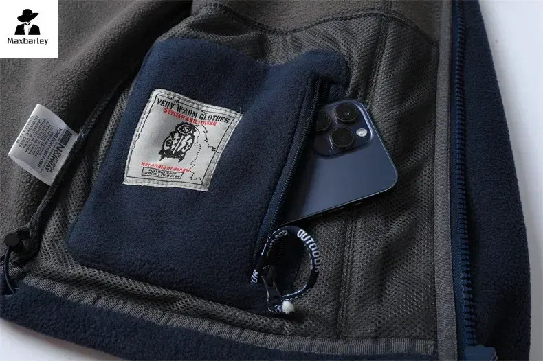 Color: Red, Size: XL - Winter Wool Jacket Men's High-end Embroidered Thickened Fleece Windproof Jacket Outdoor Snow Cold-proof Men's Warm Hooded Coat