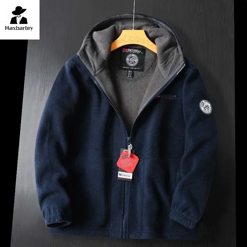 Color: Red, Size: XL - Winter Wool Jacket Men's High-end Embroidered Thickened Fleece Windproof Jacket Outdoor Snow Cold-proof Men's Warm Hooded Coat