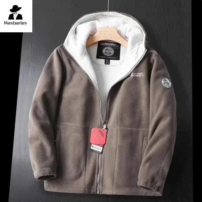 Color: Red, Size: XL - Winter Wool Jacket Men's High-end Embroidered Thickened Fleece Windproof Jacket Outdoor Snow Cold-proof Men's Warm Hooded Coat