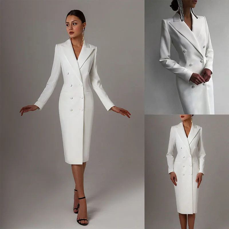 Color: PURPLE, Size: L - Women's Suit Long Blazer Double Breasted Jacket White Tuxedo Party Point Lapel Clothes спор?‚ивн?‹й кос?‚юм ?¶?µнск