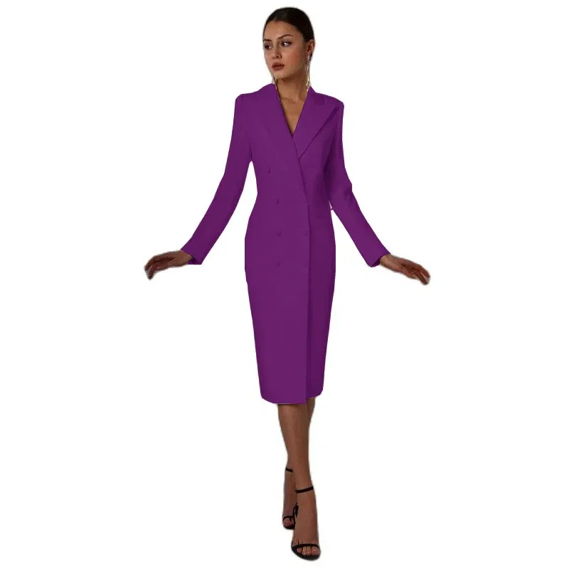 Color: PURPLE, Size: L - Women's Suit Long Blazer Double Breasted Jacket White Tuxedo Party Point Lapel Clothes спор?‚ивн?‹й кос?‚юм ?¶?µнск
