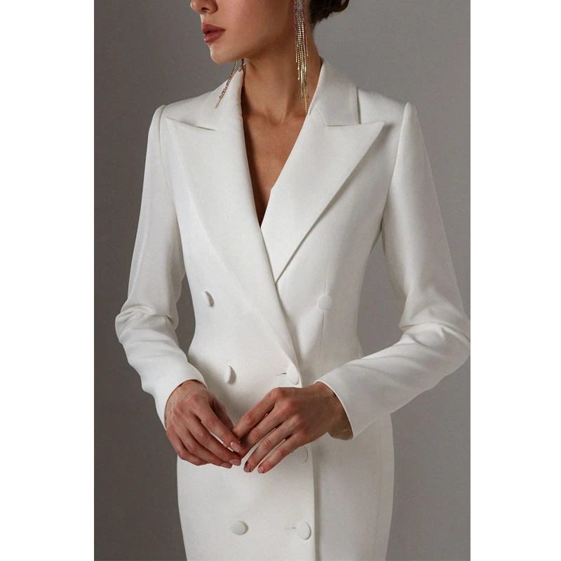 Color: PURPLE, Size: L - Women's Suit Long Blazer Double Breasted Jacket White Tuxedo Party Point Lapel Clothes спор?‚ивн?‹й кос?‚юм ?¶?µнск