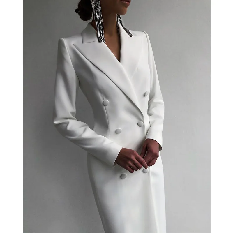 Color: PURPLE, Size: L - Women's Suit Long Blazer Double Breasted Jacket White Tuxedo Party Point Lapel Clothes спор?‚ивн?‹й кос?‚юм ?¶?µнск