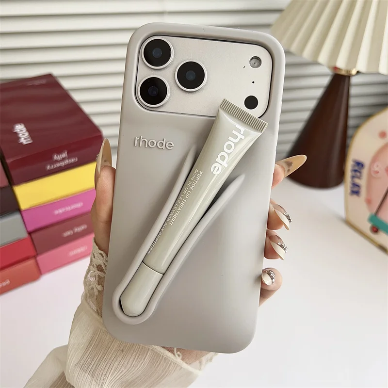 Material: Neoprene, Color: black, Bundle: Bundle1 - With Lipstick Phone Case for iPhone 17 13 14 15 16 17 Pro Max Plus 12 17 Air Silicone Lip Gloss Holder Hot INS Soft Cover Funda