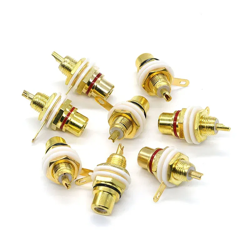 Color: army green - 1 Pair RCA Female Socket Connector Chassis Panel Mount Adapter Audio Terminal Plug 3.5mm Plug AV Plug