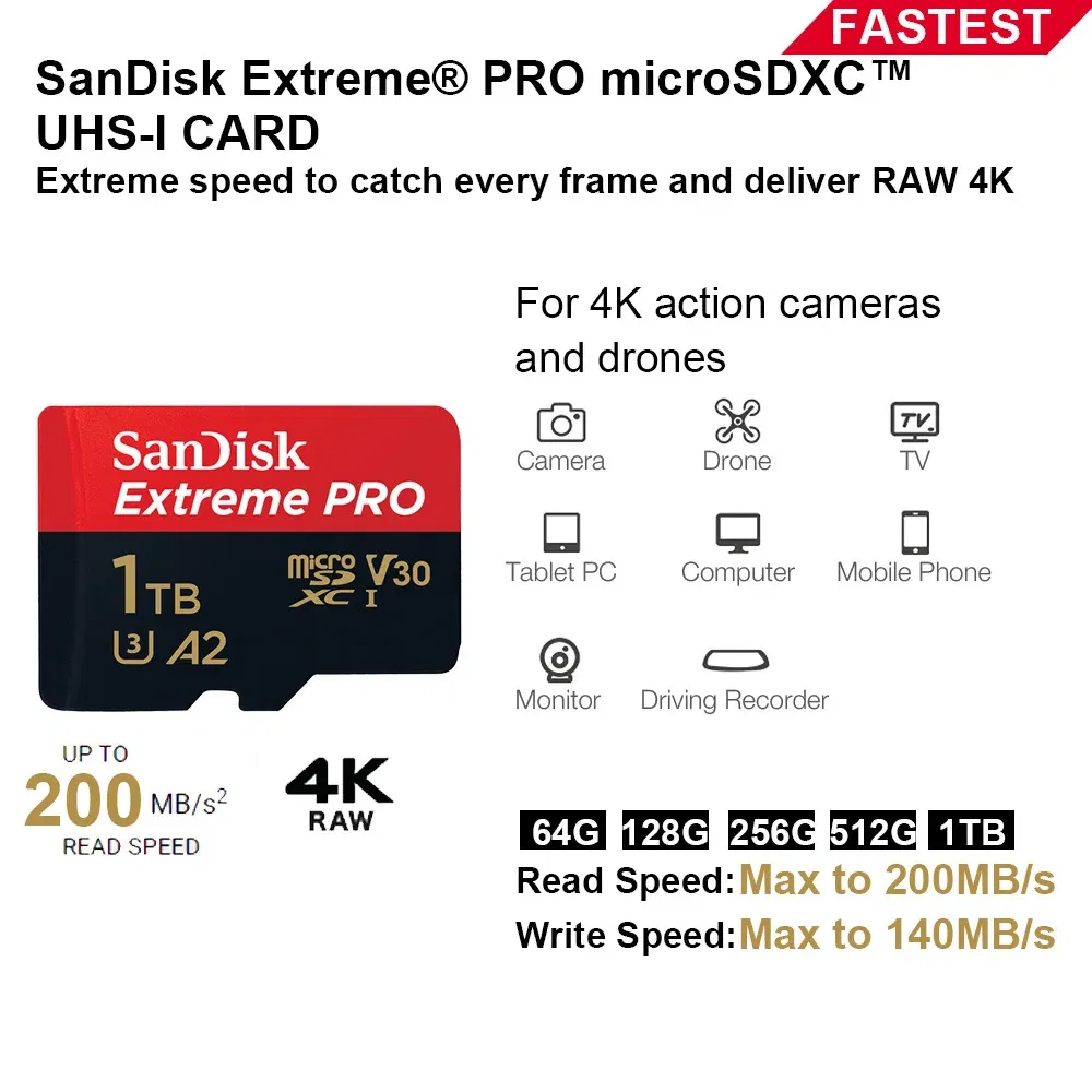 Capacity: 32GB - SanDisk Micro SD Memory Card 100% Original C10 U1 U3 4K HD Trans Flash Cards for Camera GoPro DJI Nintendo Switch MicroSDXC Card