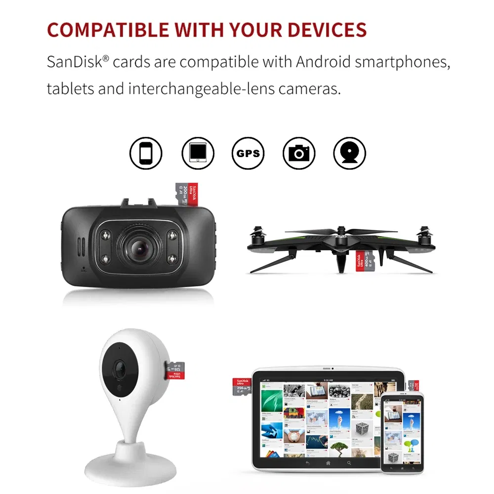Capacity: 32GB - SanDisk Micro SD Memory Card 100% Original C10 U1 U3 4K HD Trans Flash Cards for Camera GoPro DJI Nintendo Switch MicroSDXC Card