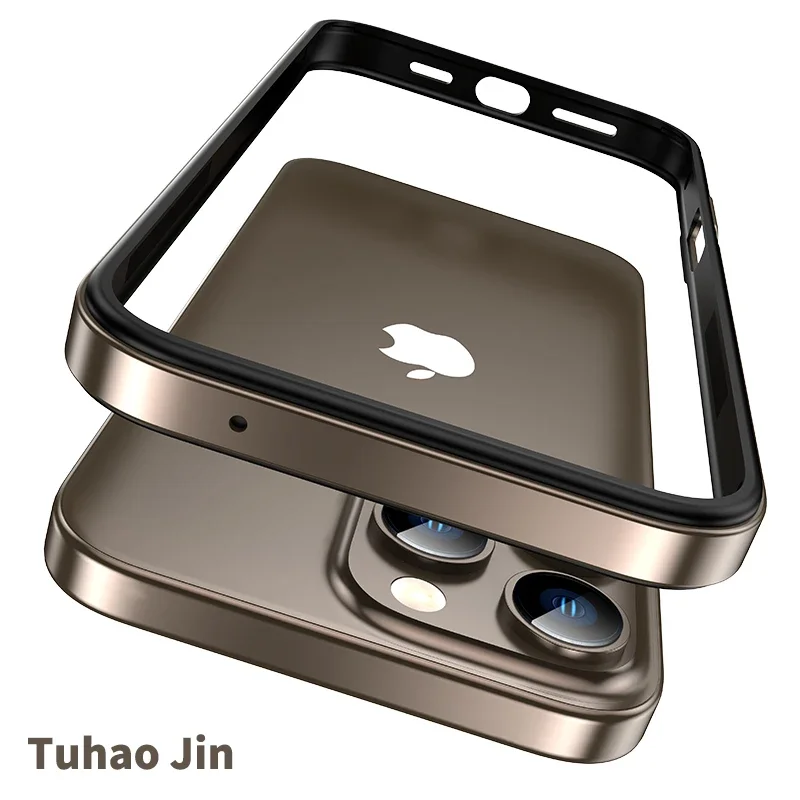 Color: black, Material: ABS - Titanium Metal Frame Bumper Shockproof Case for IPhone 16 15 Pro Max Plus 5G for Apple Solid Colour Protection Phone Cover