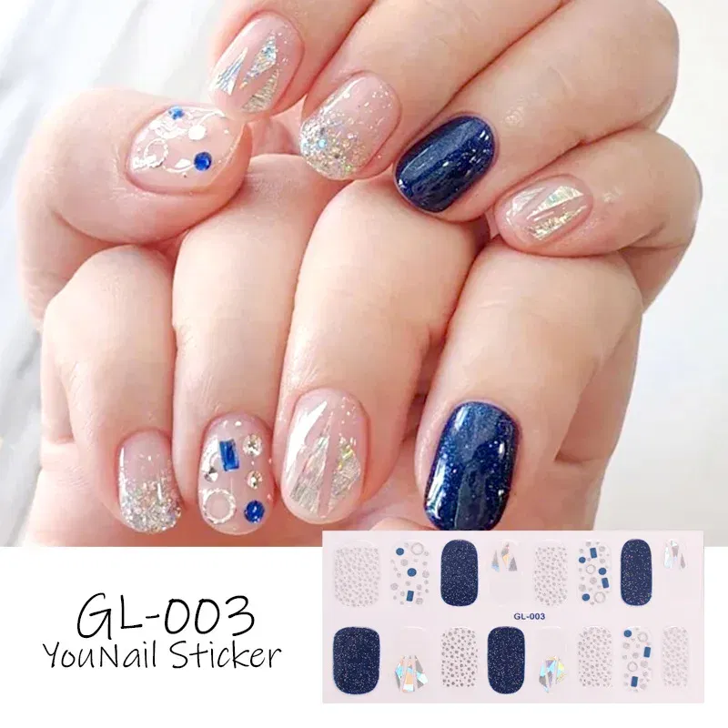 Color: black - 16 Tips/Sheet Patterned Nails With Creative Nail Polish Nail Art Stickers 2020 Temporary Tattoos Kids Full Cover Nail Stickers