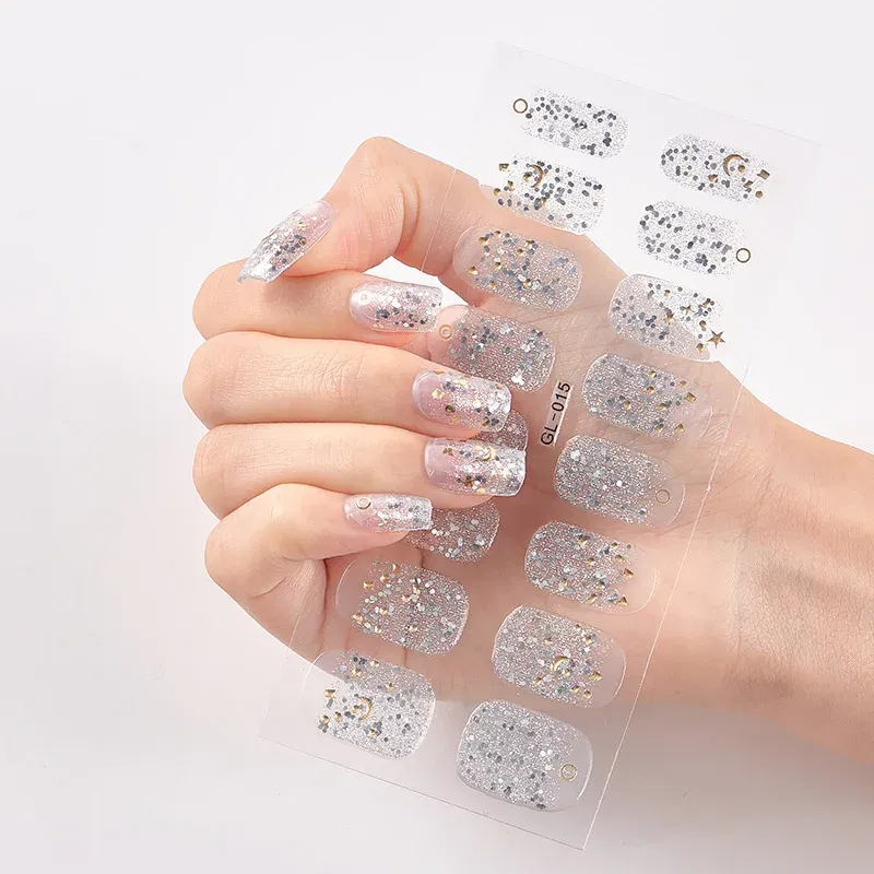 Color: black - 16 Tips/Sheet Patterned Nails With Creative Nail Polish Nail Art Stickers 2020 Temporary Tattoos Kids Full Cover Nail Stickers