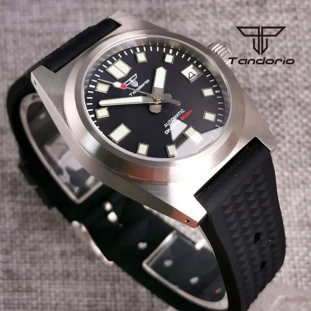 Color: grey - Tandorio Black/Blue/Green Sunburst Dial NH35A 38mm Automatic Men's Watch 200M Brushed Case AR Sapphire Crystal Rubber Strap