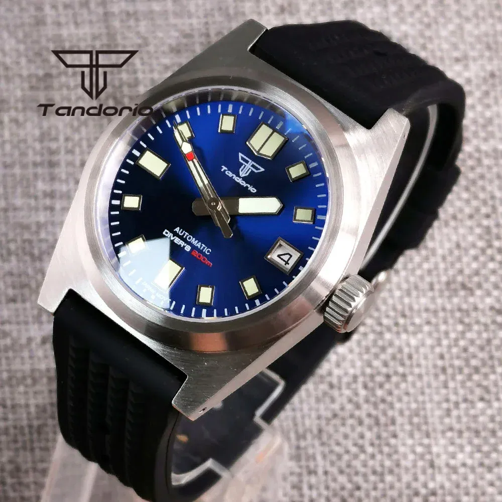 Color: grey - Tandorio Black/Blue/Green Sunburst Dial NH35A 38mm Automatic Men's Watch 200M Brushed Case AR Sapphire Crystal Rubber Strap