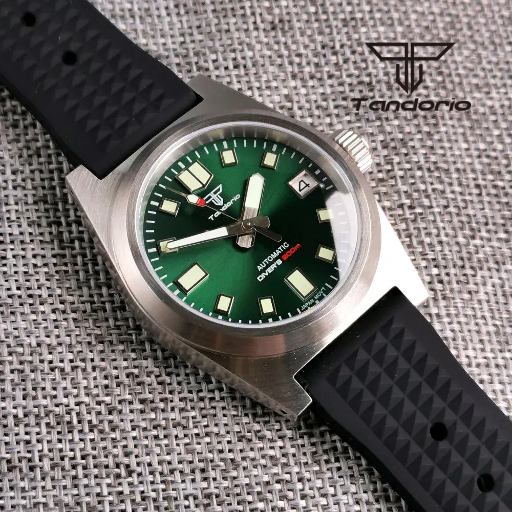 Color: grey - Tandorio Black/Blue/Green Sunburst Dial NH35A 38mm Automatic Men's Watch 200M Brushed Case AR Sapphire Crystal Rubber Strap