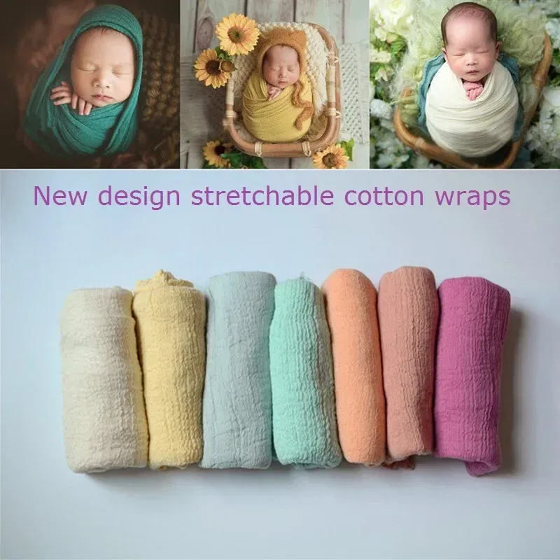 Color: Champagne - Newborn Photography Props Wrap Baby Blanket Soft Stretchable Cotton Swaddling Photography Backdrop Babies Accessories