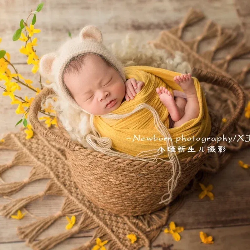 Color: Champagne - Newborn Photography Props Wrap Baby Blanket Soft Stretchable Cotton Swaddling Photography Backdrop Babies Accessories