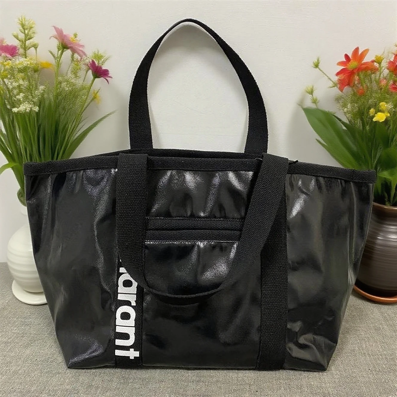Multi-Function Mom Tote Bag - Waterproof Coated Canvas with Wipeable Interior, 10 Pockets & Key Fob