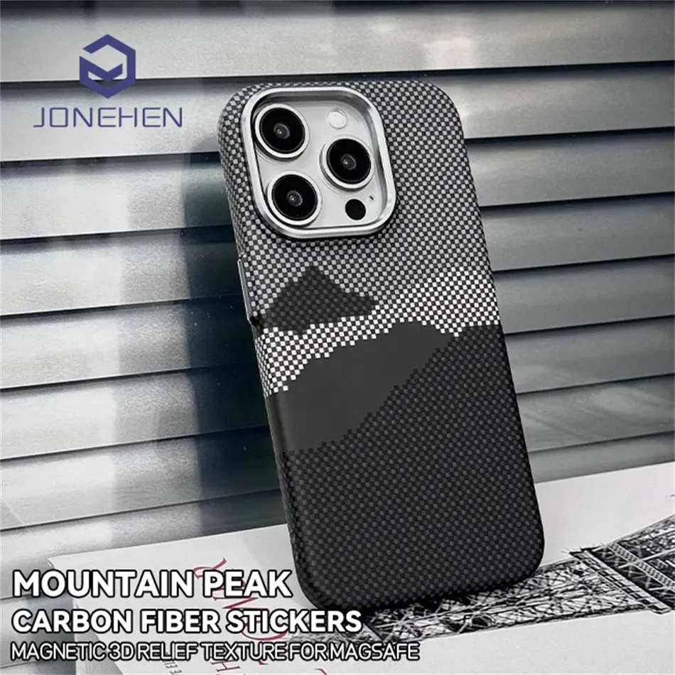 Color: SKY BLUE, Material: Microfiber - Luxury Alloy Lens 3D Relief Peak Carbon Fibre Pattern Case For iPhone 13 14 15 16 Pro Max Slim Shockproof PC Cover For Magsafe