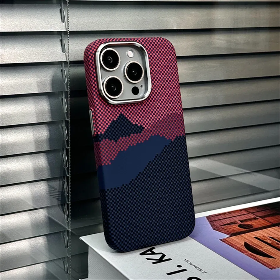 Color: SKY BLUE, Material: Microfiber - Luxury Alloy Lens 3D Relief Peak Carbon Fibre Pattern Case For iPhone 13 14 15 16 Pro Max Slim Shockproof PC Cover For Magsafe