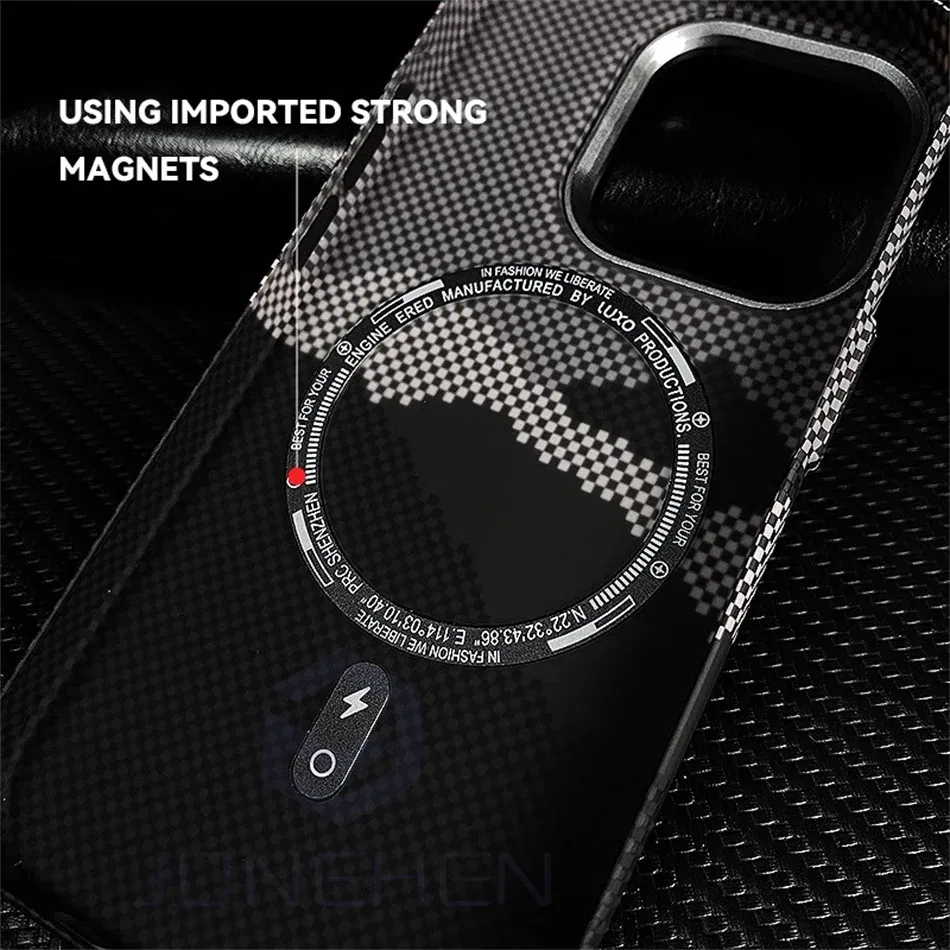 Color: SKY BLUE, Material: Microfiber - Luxury Alloy Lens 3D Relief Peak Carbon Fibre Pattern Case For iPhone 13 14 15 16 Pro Max Slim Shockproof PC Cover For Magsafe