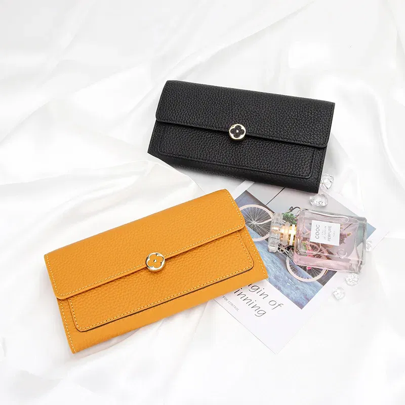Color: Blue - Women's Wallet 2025 New Full Leather Long Wallet Cross-border First Layer Cowhide Women's Long Clip Leather Clutch Pouch