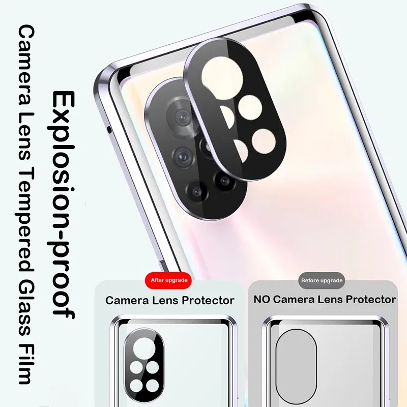 Color: PURPLE, Material: Aluminum - Phone Case Shell Double sided Protection Cover For Huawei P30 Pro P40 Pro Plus P40 Lite 5G Magnetic Adsorption Phone Sleeve bag