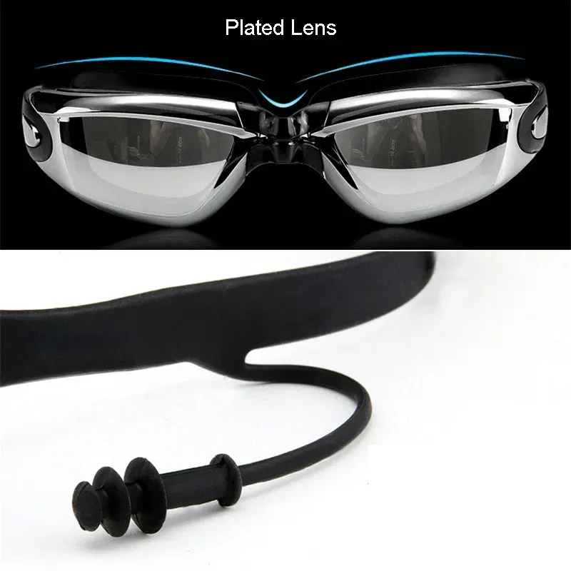 Color: Sky blue, Size: L - Men Swimming Shorts Waterproof Competition Swim Equipment Goggles with Ear-plug Cap Case Trunks Briefs Swimwear Half Pants 2022