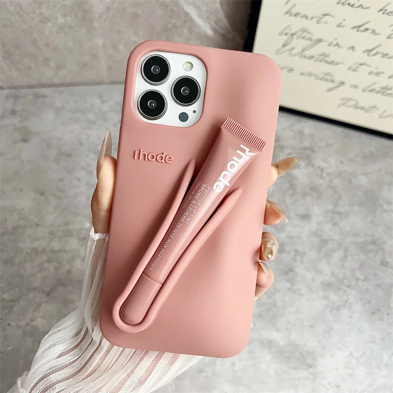 Color: Gold, Bundle: Bundle1, Material: Cotton - Phone Case For iPhone 12 13 14 15 16 Pro Max Plus 17 Air Portable Lip Gloss Holder Lipstick Silicone Soft Bumper Cover Lip Glaze