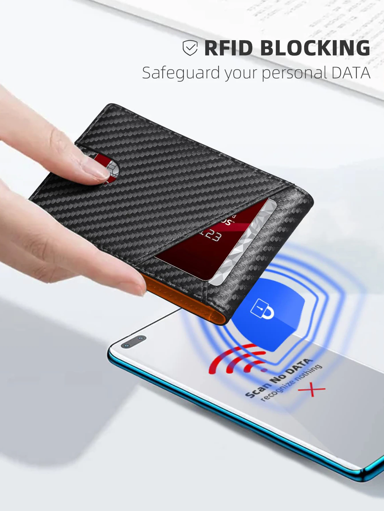 Color: black - RFID Carbon Fiber Ultra-thin Trifold Wallet Simple Front Pocket Design Wallet Multi-function Portable 8 Card Slots Men's Wallet