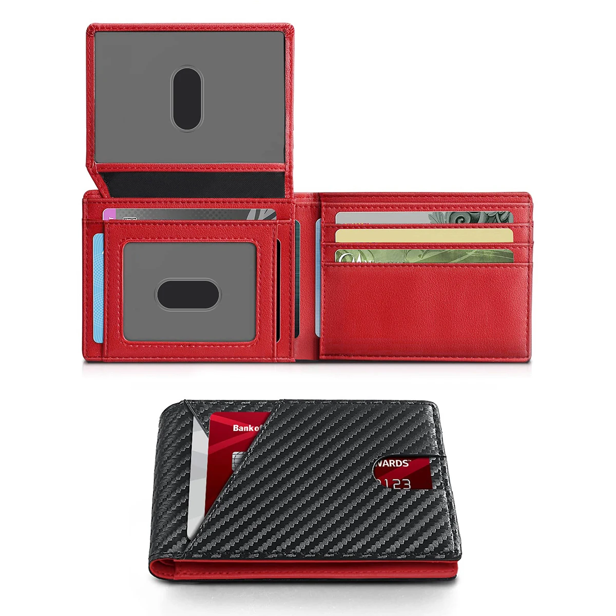 Color: black - RFID Carbon Fiber Ultra-thin Trifold Wallet Simple Front Pocket Design Wallet Multi-function Portable 8 Card Slots Men's Wallet