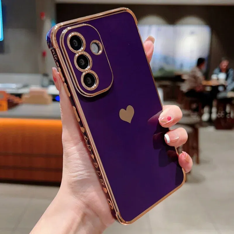 Color: Beige, Compatible-Phone Models: For iPhone 15, Ships From: CHINA - Electroplating Side Love Heart Phone Case For Samsung Galaxy S25 Ultra S24 S23 S22 A16 A55 Protect Lens Shockproof Back Cover